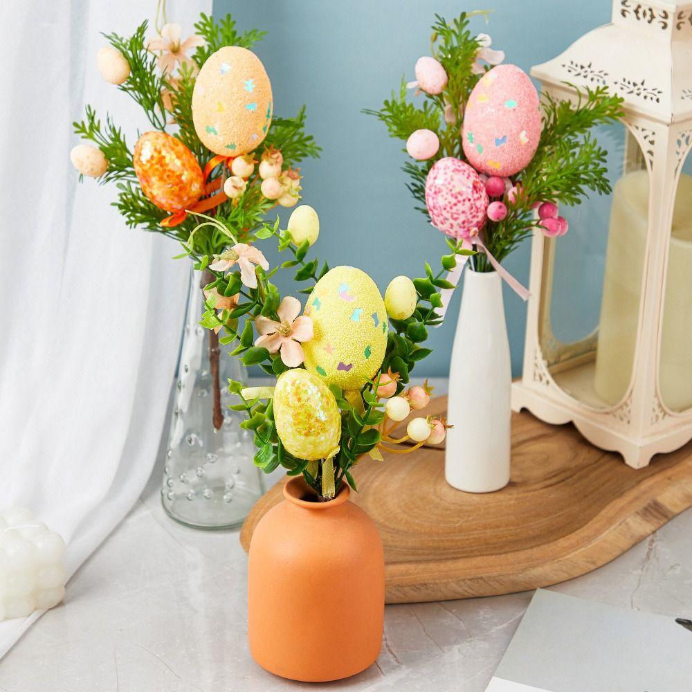 Artificial Eggs Tree Branch Colorful Painting Foam Egg Creative Fake Plant Festival Party