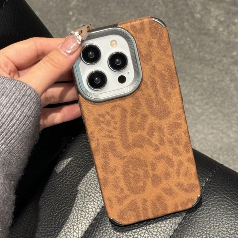 Korean Leopard Print Leather Case for iPhone 16 15 14 13 12 Pro Max 11 Stylish Animal Pattern Soft Shockproof Back Cover Coque