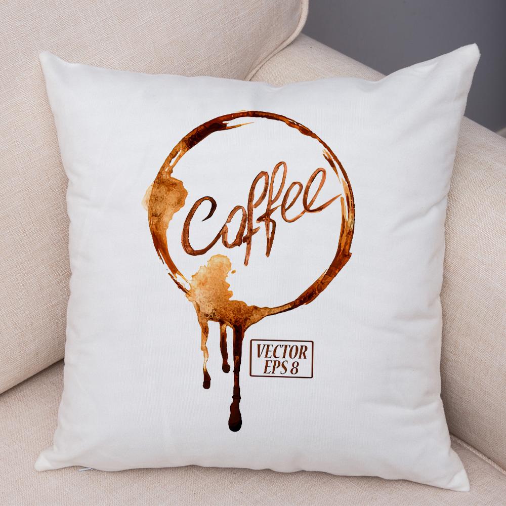 Coffee Theme Cushion Cover Artistic Coffee Stain Ring Print Soft Fabric Living Room Sofa Home Decor Pillow Case