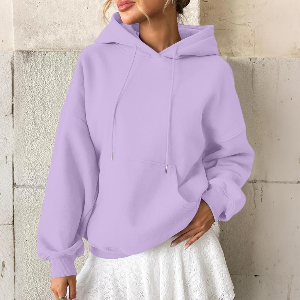 Женская толстовка, повседневная модная толстовка с длинными рукавами и капюшоном, однотонная