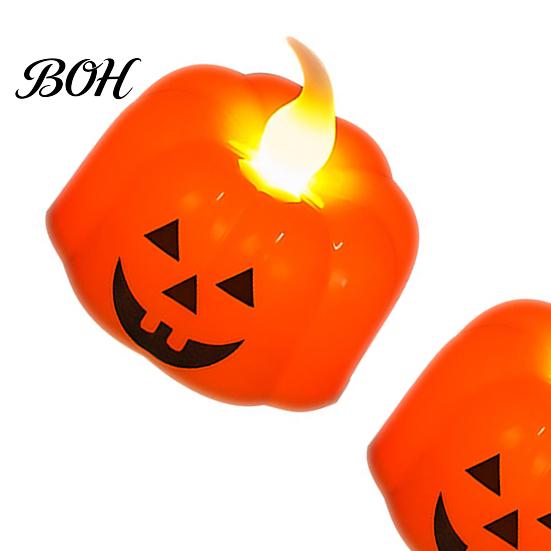 Safe Plastic Candle Props 2Pcs Halloween Pumpkin Flameless Candles, Battery Operated LED Candle, Decorative Candles Tabletop Display Ornaments Light,