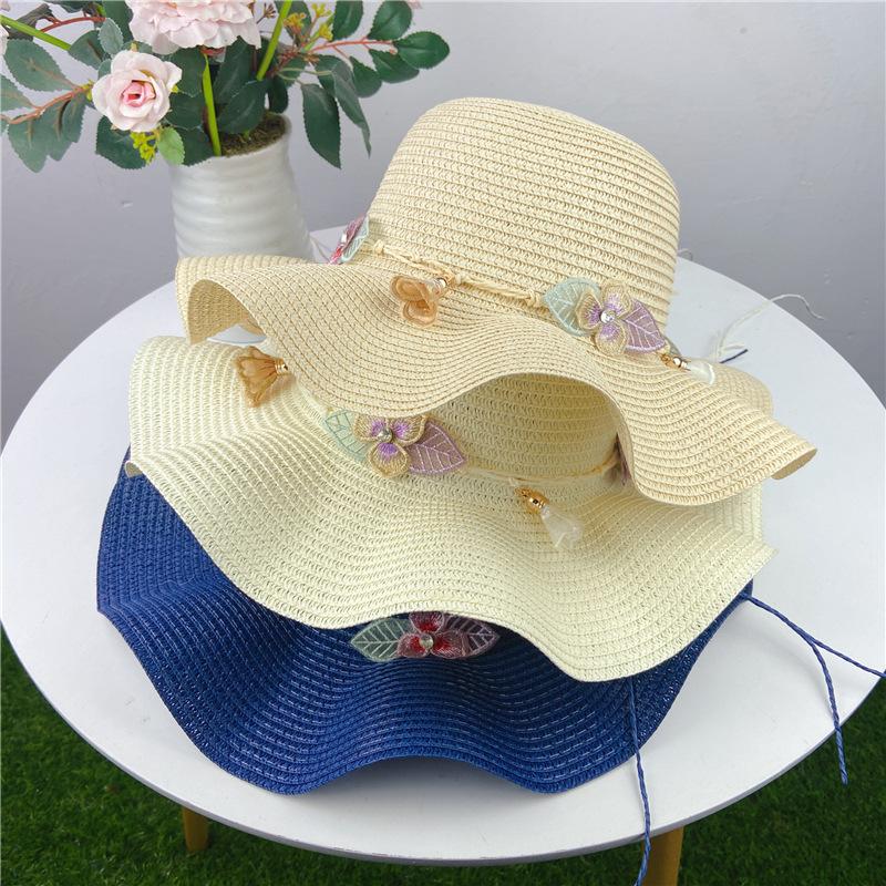 Hot Sale Lace Leaf Flower Sun Hat Lotus Wave Edge Straw Hat Beach Hat Travel Sun Protection Hat