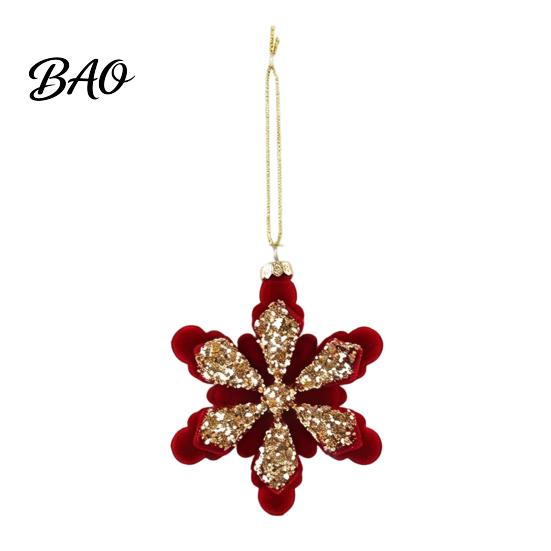 Festive Home Shop Ornament Set Flocked Christmas Ornaments with Gold Edging, Retro Red Velvet Hanging Vintage Style Pendants Decoration, Elk