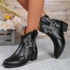 Fashion Women's Boots Retro Embroidery Cowboy Boots Luxury Thick Heels Women Shoes Pointed Toe High Quality Leather Women Ankle Boot New