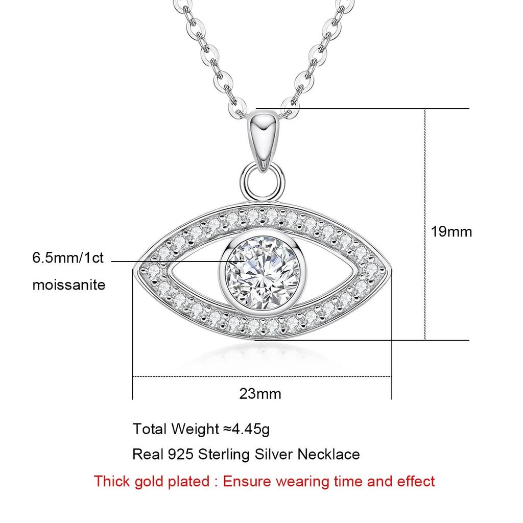 New 1ct D Color Moissanite Diamond Lucky Evil Eye Possession Pendant  925 Sterling Silver 40+2+3cm Necklace Hip Pop Jewelry