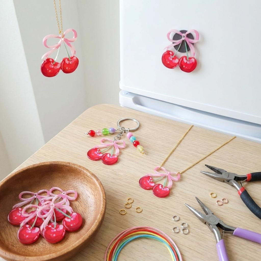 Acrylic Double-Sided Cherry DIY Jewelry Accessories 10Pcs High-Transparency Smooth Edge
