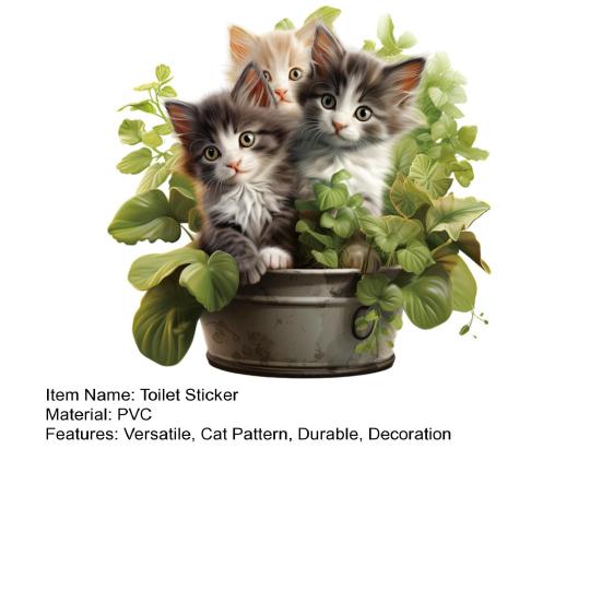 Наклейка на унитаз, зеленое растение, кошачий узор, наклейка на крышку унитаза, элегантная наклейка на стену для украшения домашней ванной комнаты