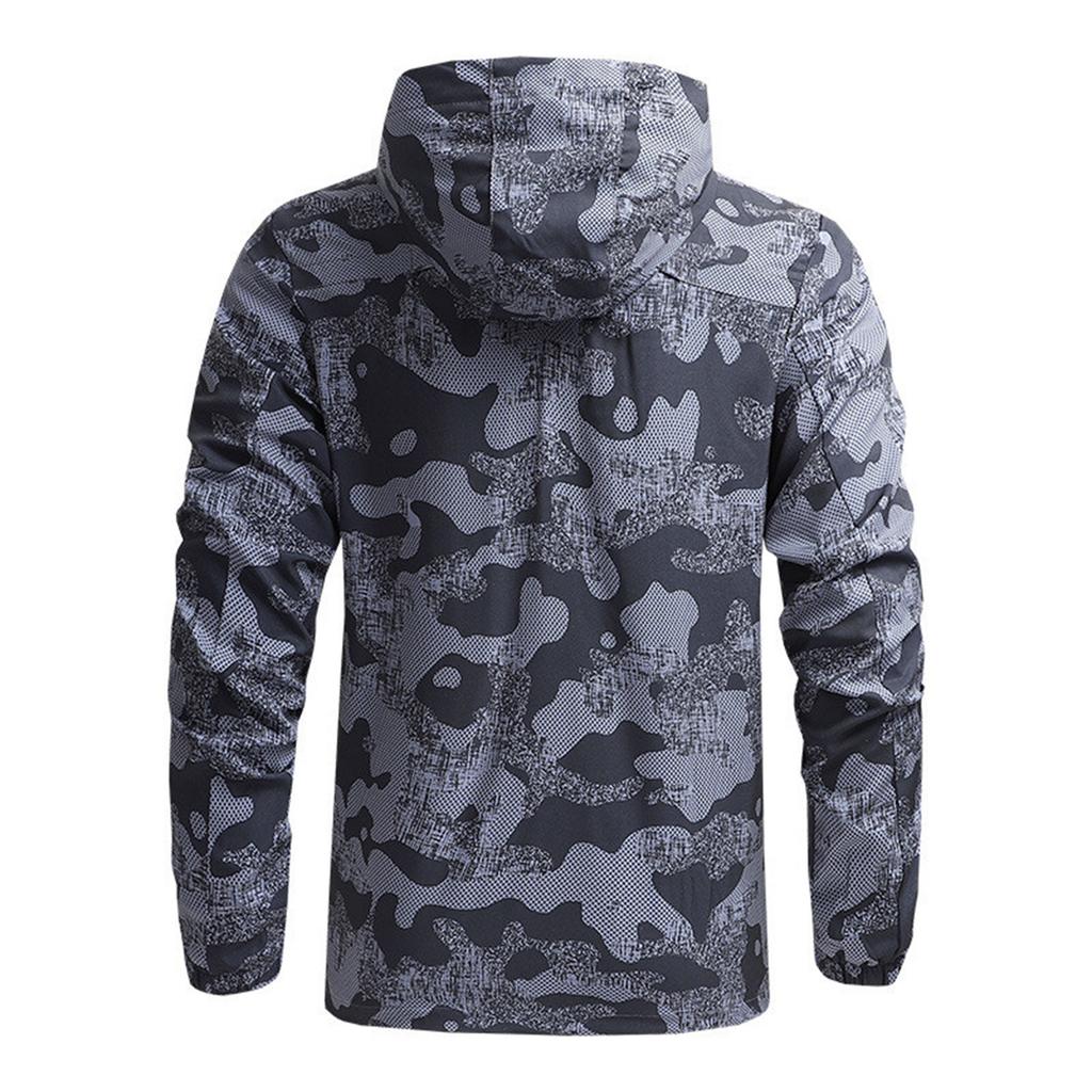 Men's Outdoor Casual Zipper-style Hooded Printed Jacket, Quick-drying Thin Windproof And Waterproof Sports Windbreaker Jacket