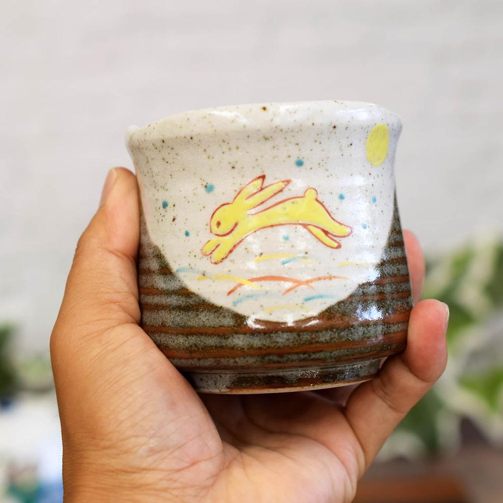 Stylish Kutani Ware Teacup with a Winged Rabbit Design from Waza No Made In Perfect As a Birthday or 88th Birthday Kura. Japan. Gift, 60th, 70th,