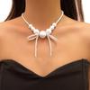 Элегантное большое жемчужное колье-чокер, преувеличенная ключичная цепочка, бант, бусины, ожерелья для вечеринки