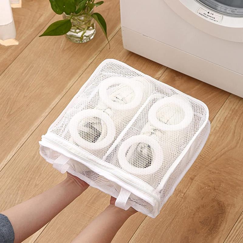 Protective mesh bag for washing and drying shoes in the washing machine with a zipper