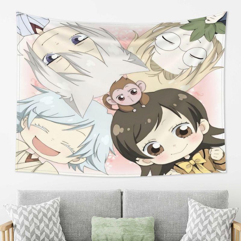 Vigorous Girl Knots God Q Version All Staff Anime Tapestry, Soft Kawaii Wall Art for Bedroom Living Room