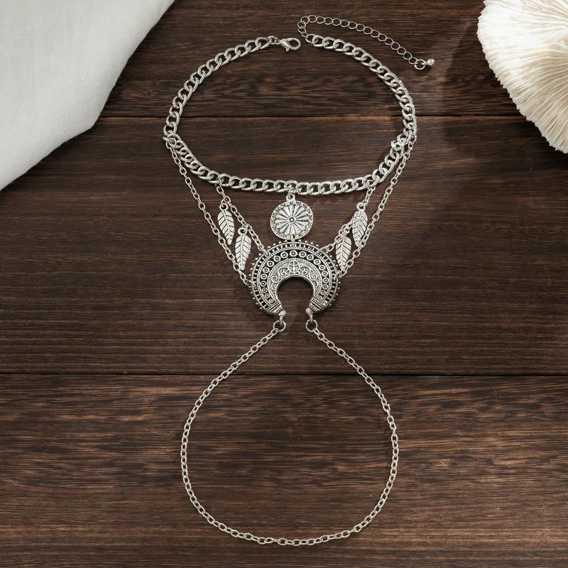 Vintage Feather Leaf Tassel Metal Chain Armbands Bracelet for Women Girls Bohemia Punk Arm Bangle Jewelry