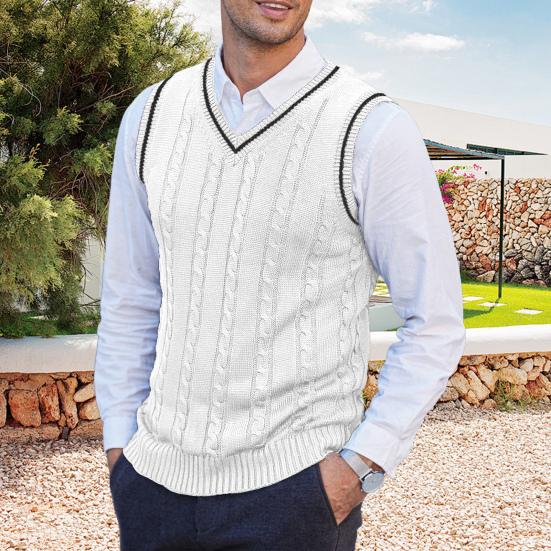 Мужской жилет свитер с V-образным вырезом без рукавов приталенный вязаный пуловер с цветными блоками приталенный