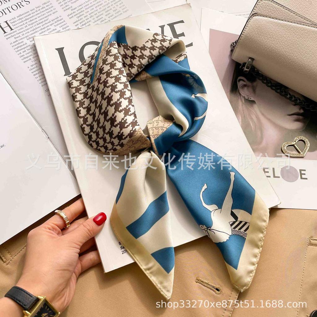 Versatile fashion floral 71 imitation silk square scarf scarf high-end polka dot neck silk scarf rhombus spring