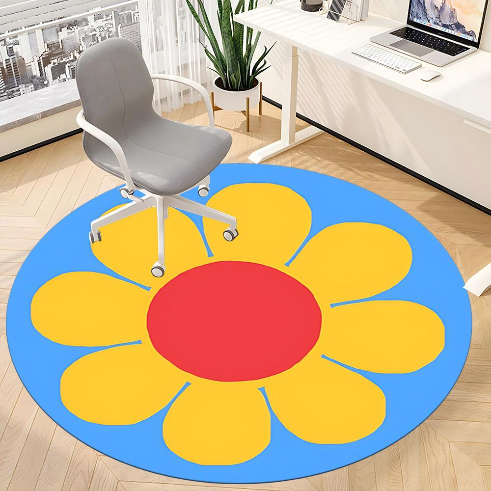 1pc Flower Bloom Office Round Area Rug, Mat Suitable For Office, Under Office Chairs Bedroom Living Room Home Decor, Room Deco