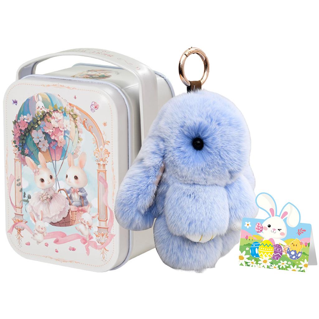 Bunny Lucky Keychains with Tin Box & Best Wishes Card Bunny Cute Plush Keychain for Bags Backpacks Rabbit Charm Easter Gifts
