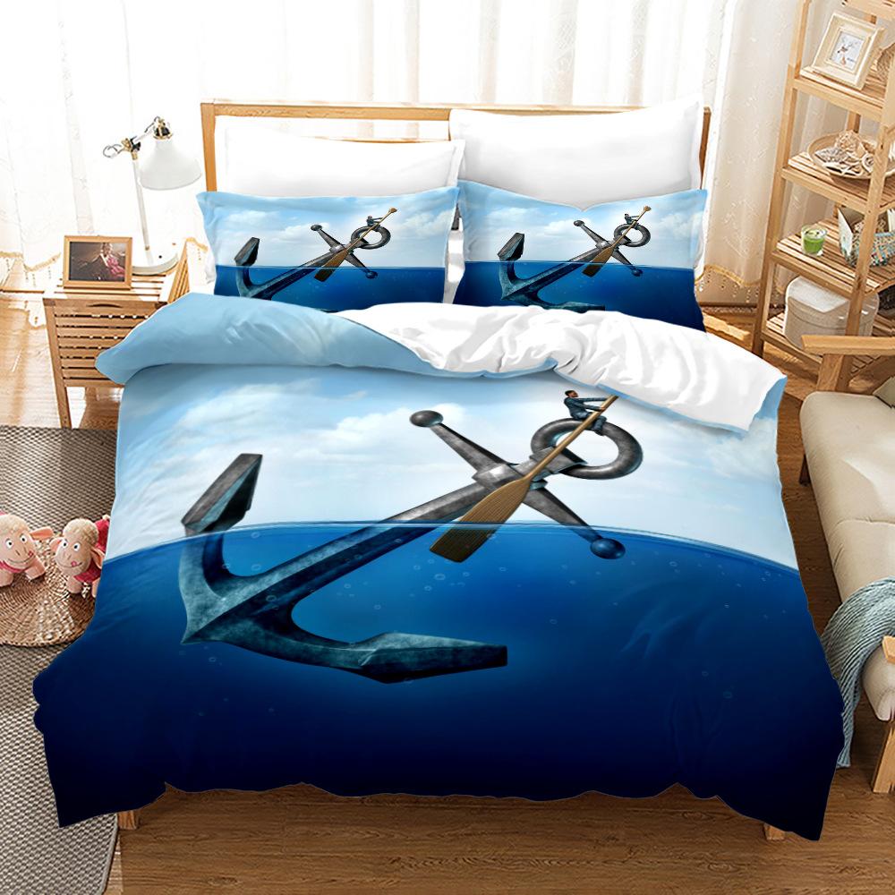 3D односпальная/двуспальная кровать, комплект постельного белья с якорем для комнаты мальчиков, пуховый пододеяльник, 2/3 шт. DE135 * 200, полноразмерный мягкий домашний текстиль из микрофибры
