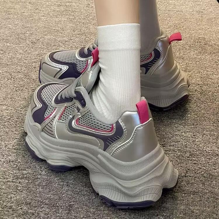 Daddy Shoes Женская весна и лето Толстая подошва Увеличить все Дышащие повседневные сетчатые кроссовки Ультра легкие