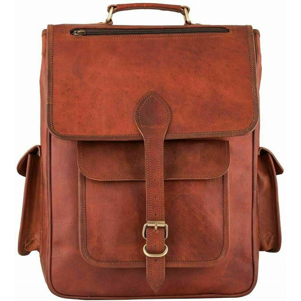 Goat Leather Backpack Shoulder Bag Office School 17 In Laptop Rucksack Handbags