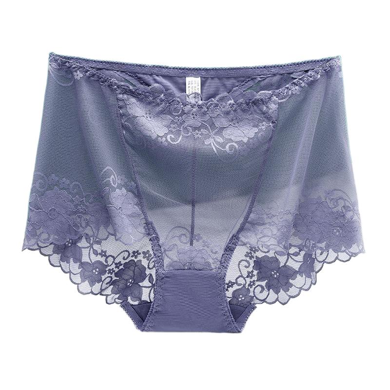Plus Size Lace Panties High Waist Women Pants Sexy Hollow Flowers Lingerie Female Mesh Breathable Briefs Intimates
