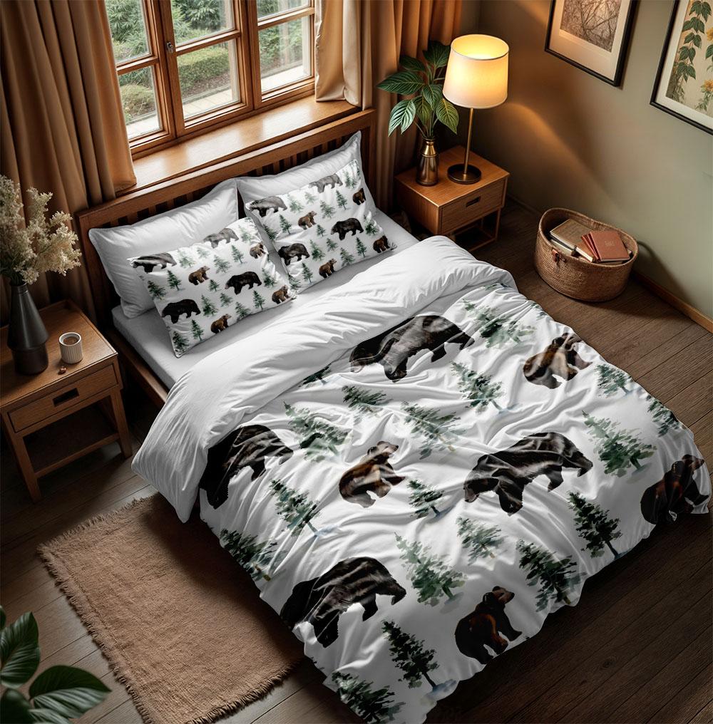 Комплект пододеяльника в клетку буффало с медведями размера кинг, квин, дабл, фулл, твин, одинарный