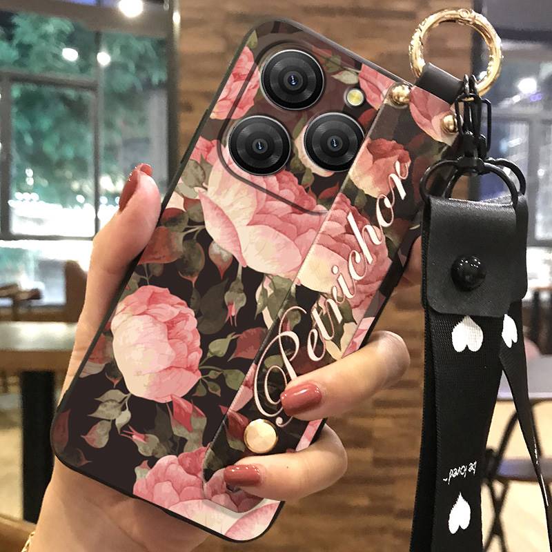 Anti-dust Soft Case Phone Case For Blackview Shark9 5G Wrist Strap Shockproof Durable Waterproof Flower Kickstand Ring