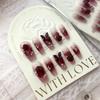 HANDMADE Artificial Nail Spice Girl Wine Red Camellia Butterfly Phototherapy Nails Reusable and Removable Nails