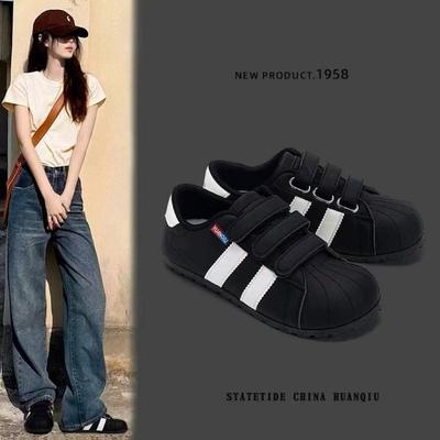 Универсальные кроссовки на толстой подошве на липучках, немецкие тренировочные туфли для женской коллекции осень 2025, новая модель, с высокой подошвой в виде ракушки, спортивные и повседневные туфли с большой головой