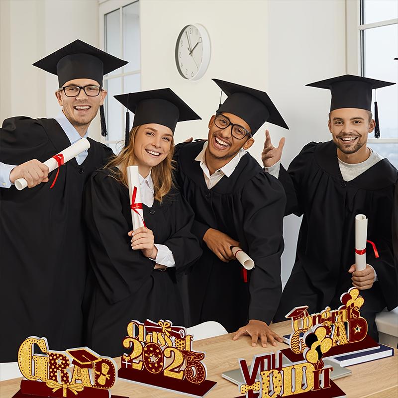 4pcs/Set 2025 Graduation Season Handmade Cartoon Pattern DIY Gift Creative Celebration Unique Wood Desktop Ornaments Decorations