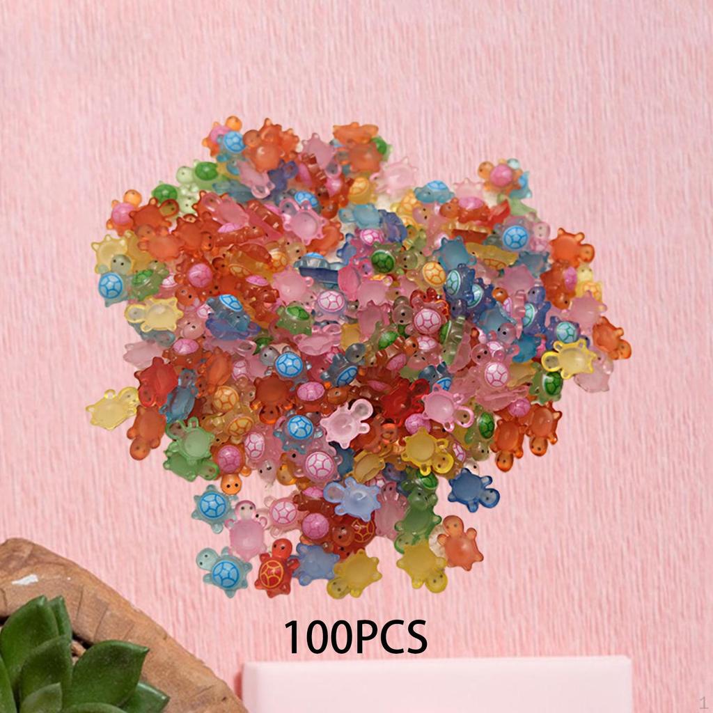 100 Pieces Luminous Mini Sea Turtles Cute Small Miniature Figurines Bead Charms for Cake