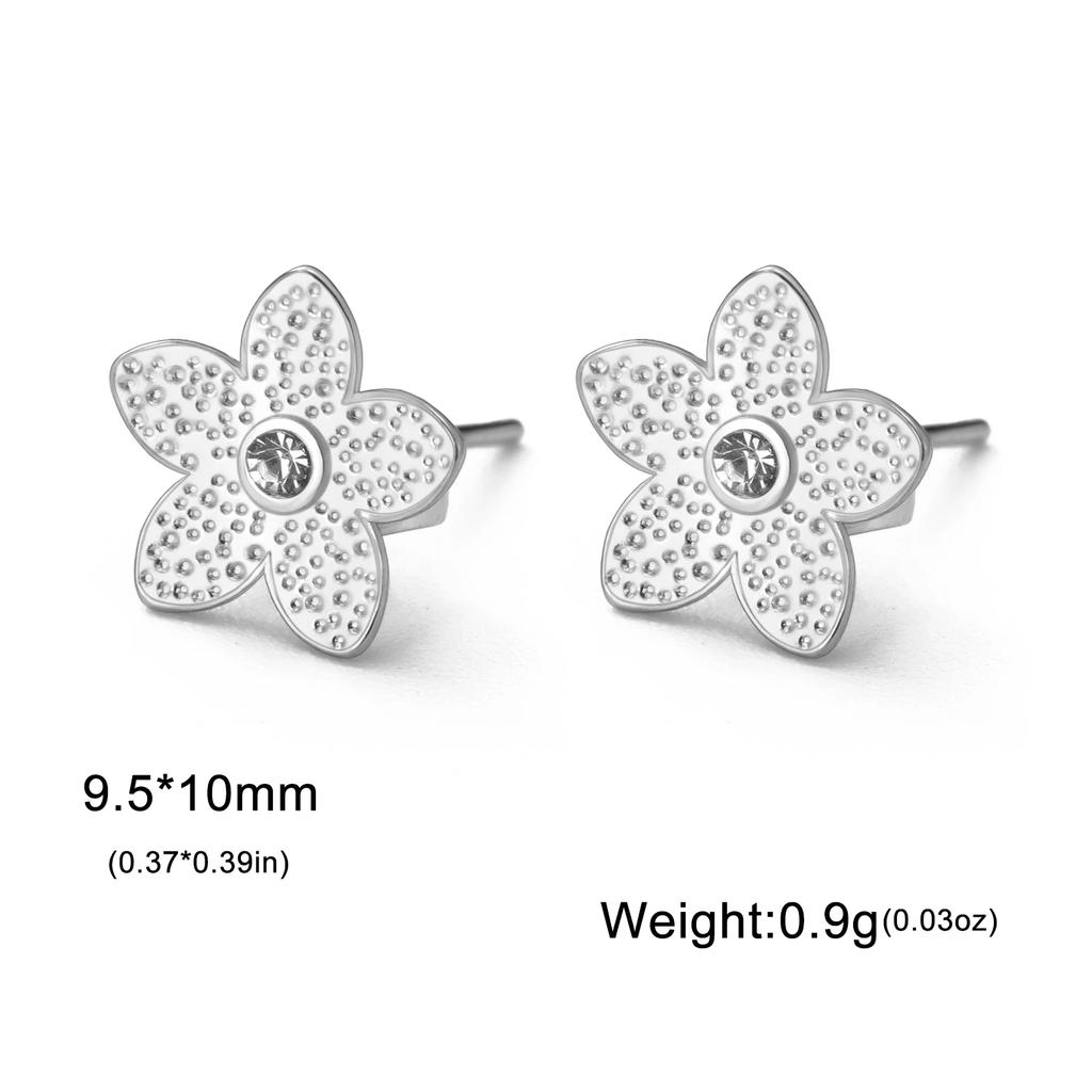Flower Heart Moon Sun Stud Earrings with Clear Zircon Women Stainless Steel Earrings Trend Jewelry Gift
