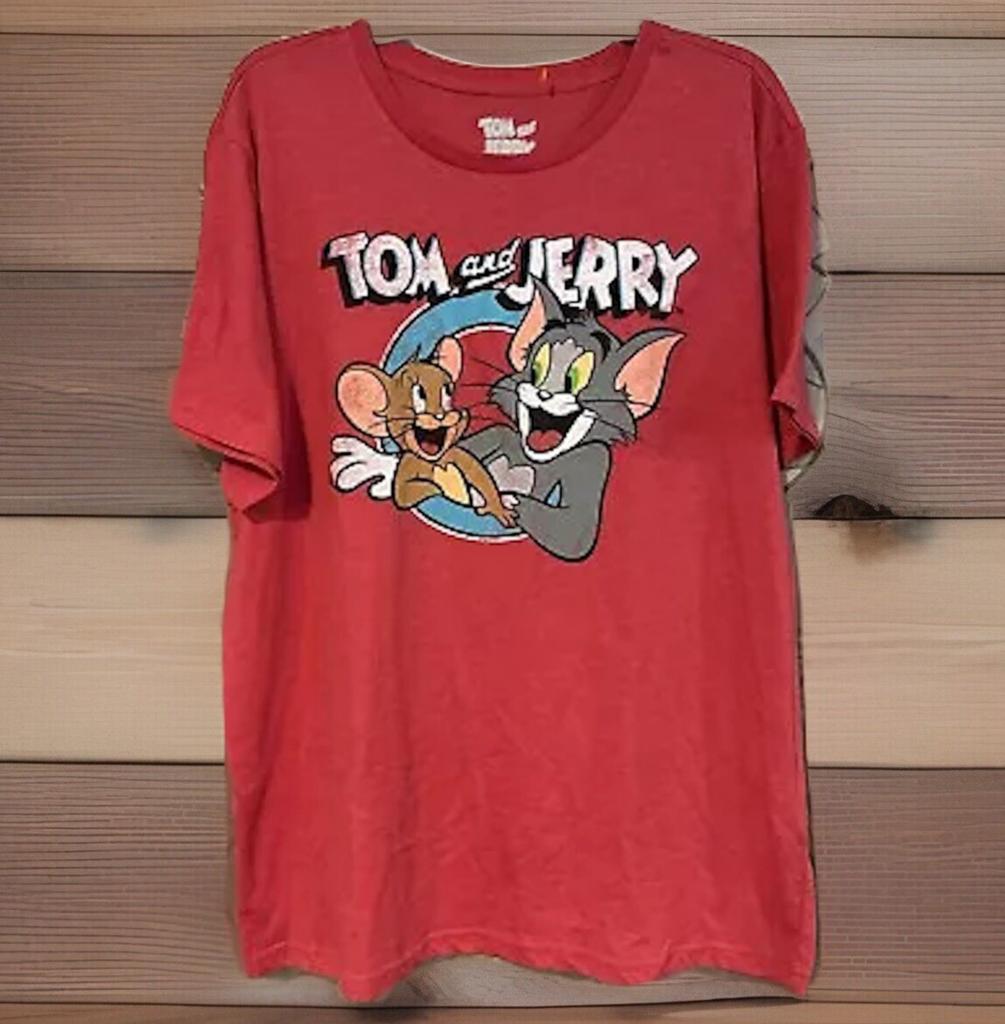 Мужская футболка Tom & Jerry 2XL Красная Классический Мультфильм Hanna Barbera Винтажный Стиль Унисекс