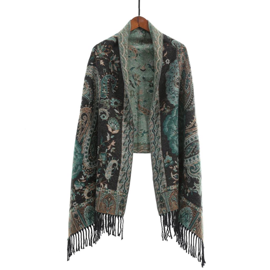 Shawl, ethnic style, Yunnan travel outfit, summer bohemian faux cashmere scarf, literary cashmere cape