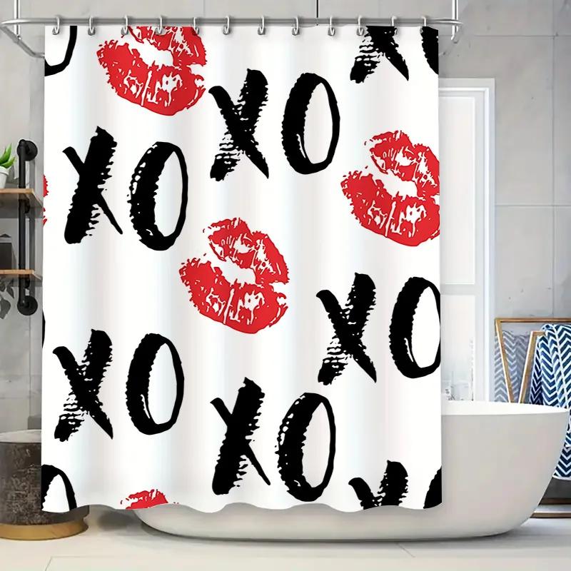Шторка для душа с узором "Губы и XOXO" - Стильный и веселый декор для ванной комнаты, водонепроницаемая, прочная, подходит для разделения влажной и сухой зон