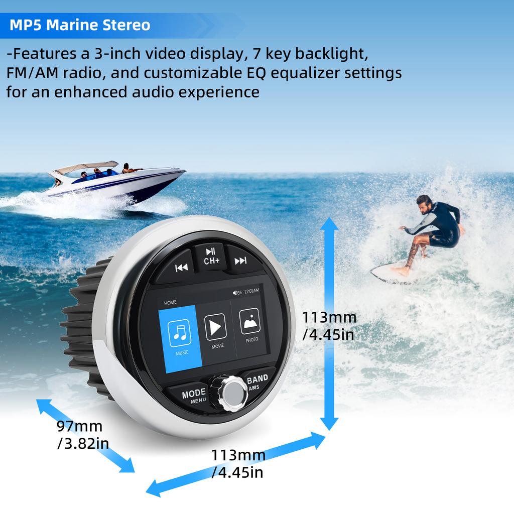 N MP5 Marine Stereo Waterproof IPX5 Boat Radio Media Player Bluetooth-compatible FM AM RDS Audio For Yacht Boat ATV UTV