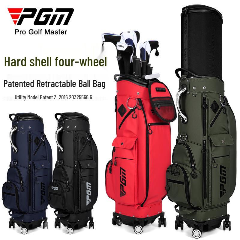 PGM Hard Shell Telescopic Golf Bag, Four-Wheel Push-Type, Waterproof, with Double Bag and Inverted Club Holder for Men and Women