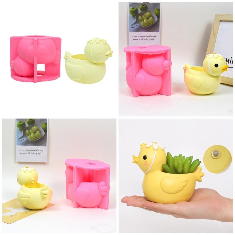 Duck Pen Holder Silicone Mold Table Ornament Succulent Planter Flowerpot Molds Epoxy Resin Mold Plaster Making Tool