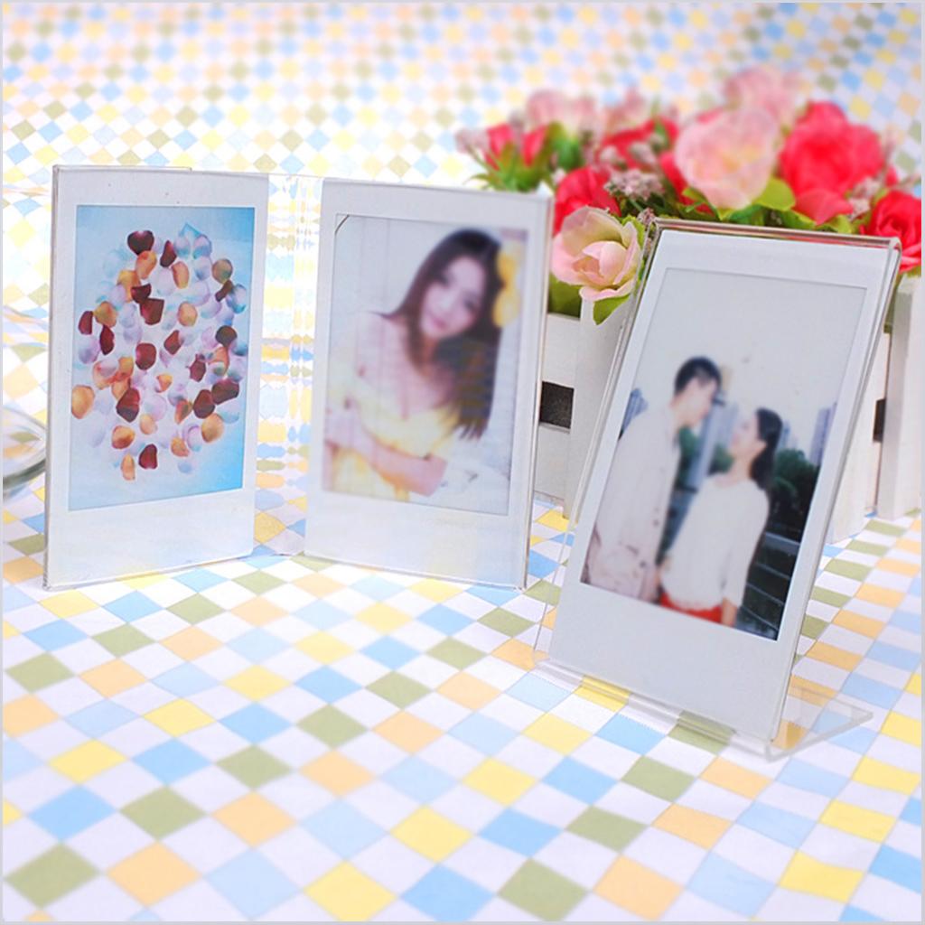 Acrylic Mini Photo Frame Holder Standing Rack Clear Photos Frames Shelf for Home Bedroom Dormitory Office Desktop Decor