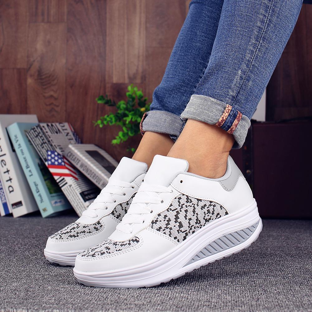 Women Thick-soled Sports Shoes PU Leather Outdoor Sneakers Non-slip Rocker Shoes Fashion Platform Shoes