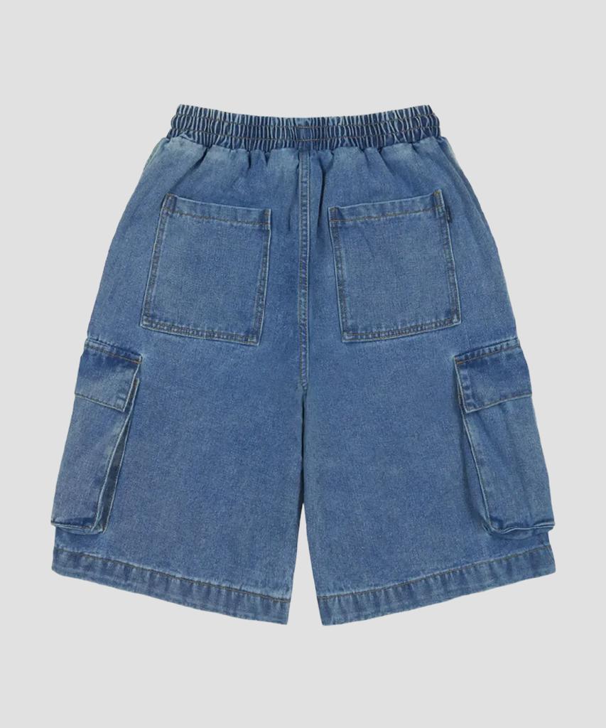 AGOD Bermuda Wide Single-Pleat Cargo Denim Shorts [Medium Blue]