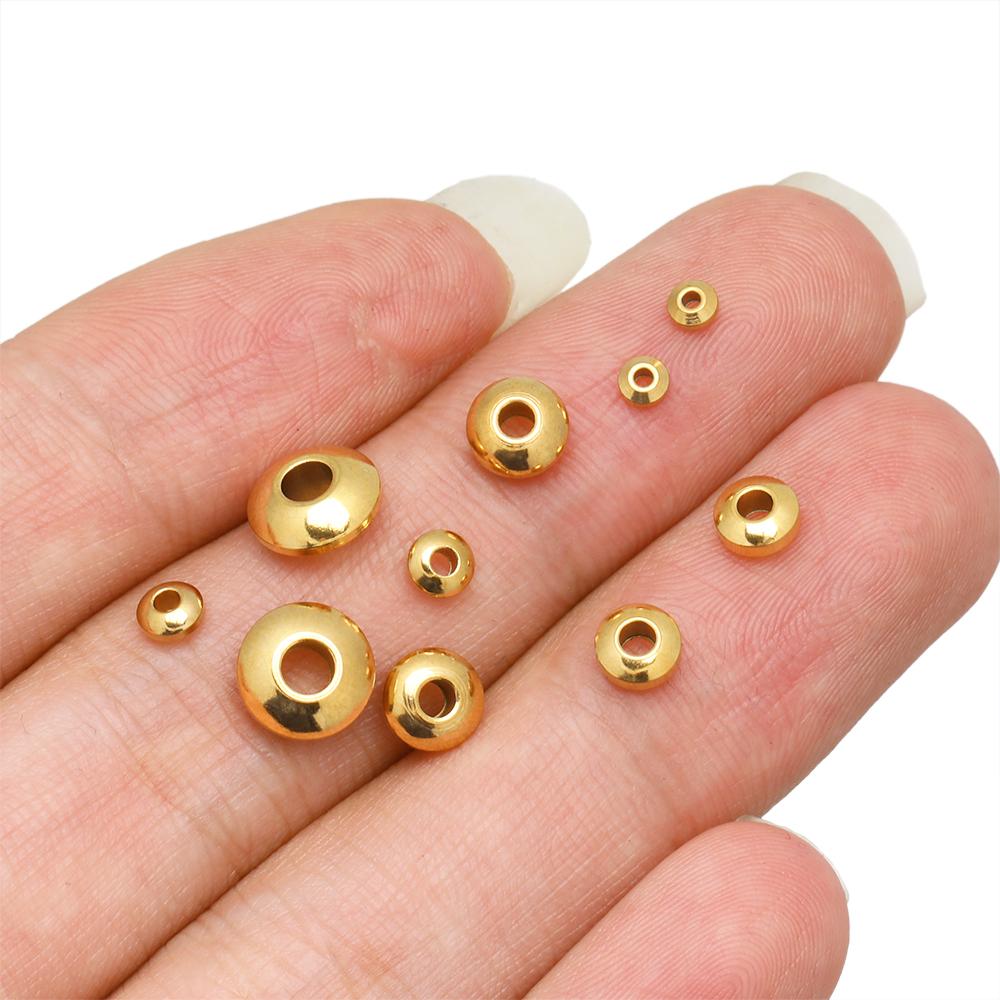 20/50pcs Stainless Steel Double Flat Spacer Beads 4mm 6mm 8mm Gold Color Loose Charms Beads for Bracelet DIY Jewelry Making