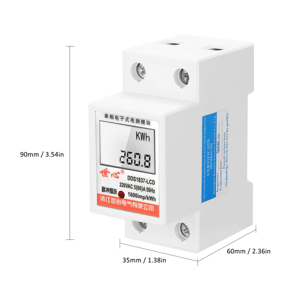 DDS-LDG Однофазный счетчик электроэнергии, 220 В, 50 Гц, с ЖК-дисплеем, крепление на DIN-рейку, 35 мм