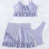 Solid Bikini Set High Waist Mesh Beach Style Swimwear Women Three-piece Flounce Summer Swimsuit Biquini Bathing Suit
