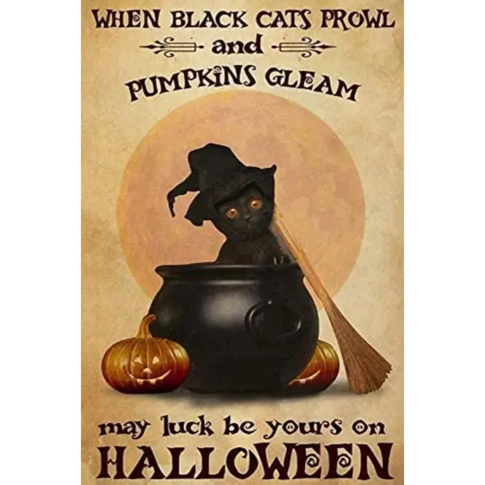 Salem Apothecary Potions Retro Tin Sign Cat Witch Drink Wine Halloween Tin Sign Style Miller Bar Home Decoration