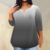 Women's Fashionable Casual Three Quarter Sleeve Printed V Neck Pullover 4/3 Sleeve Top