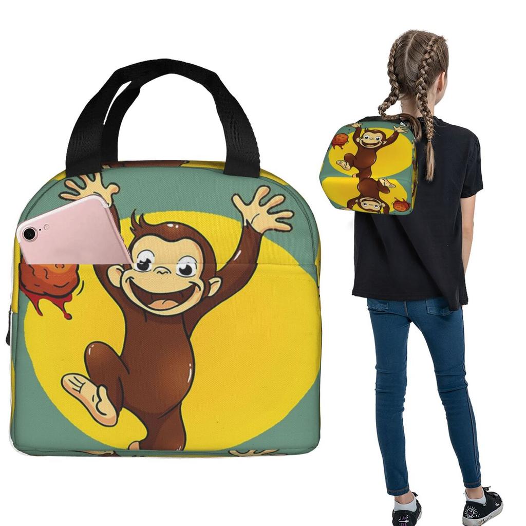 Curious George Monkey Happynes Insulated Lunch Bag for Women Children Portable Food Boxes Thermal Lunch Box Tote