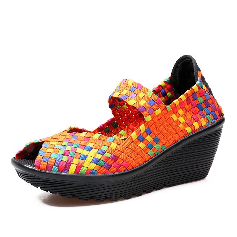 Fashion 2024New Thick Sole Slope Heel Woven Shoes Fish Mouth Sandals Comfortable Mom Shoes Large Women's Shoes