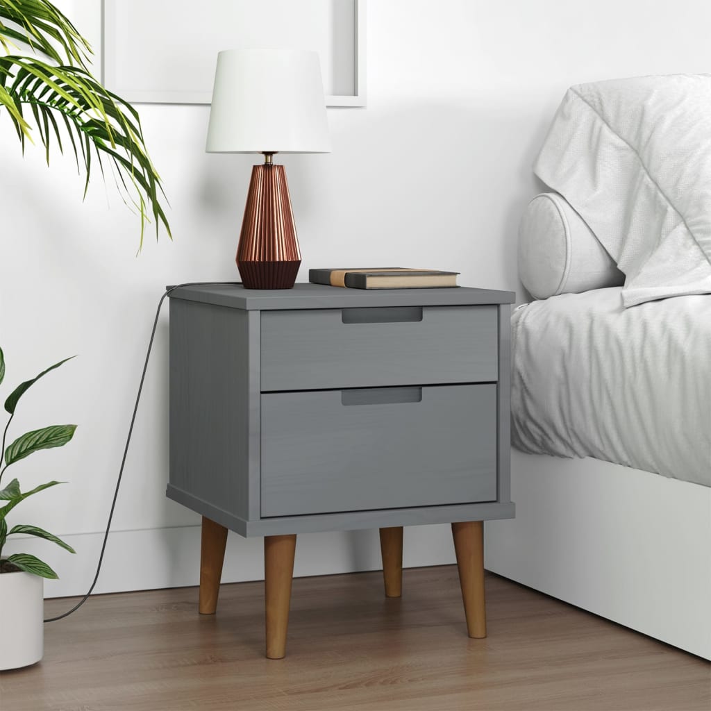 Nightstand MOLDE Gray 40x35x48 cm Solid Pine Wood