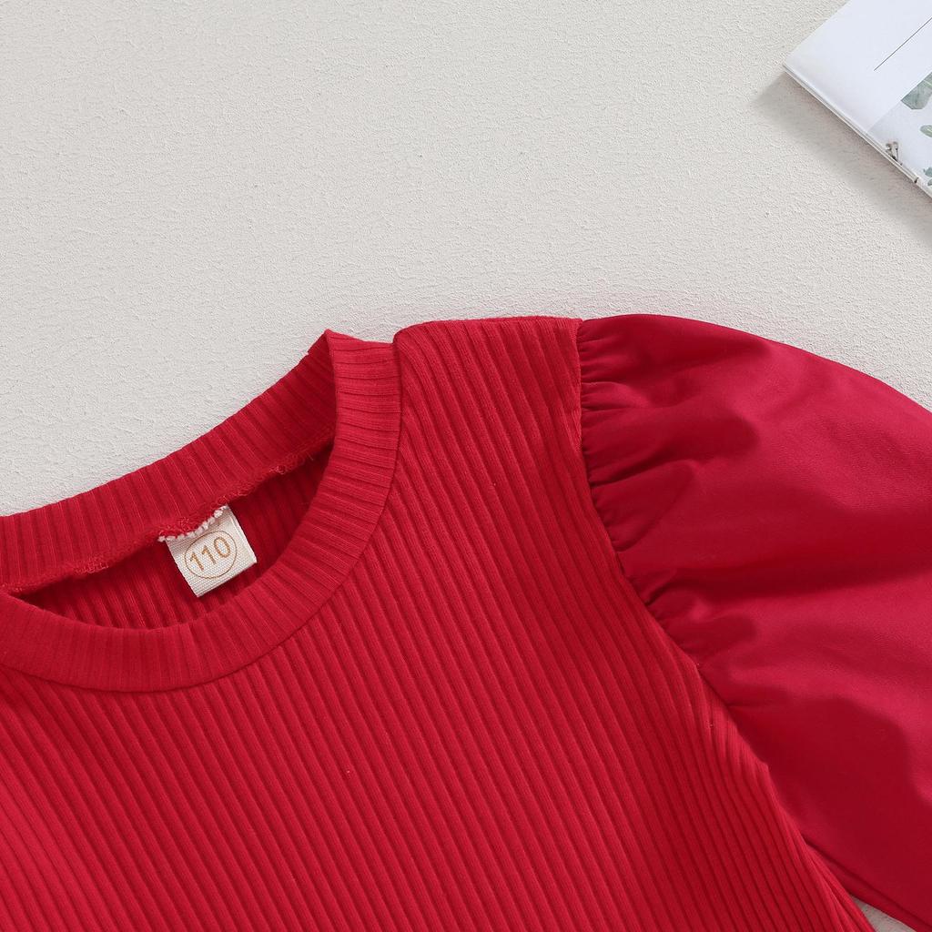 Юбка для девочек, вязаный топ с рукавами-фонариками и мини-юбка в клетку, комплект из 2 предметов, осенняя одежда для вечеринки